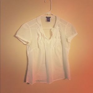 Ann Taylor White Ruffle Short Sleeve Top